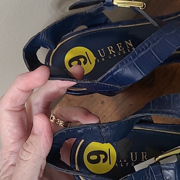 NWT Lauren Ralph Lauren Navy Strappy Platform Croc Embossed Heels size 9 - Picture 14 of 14